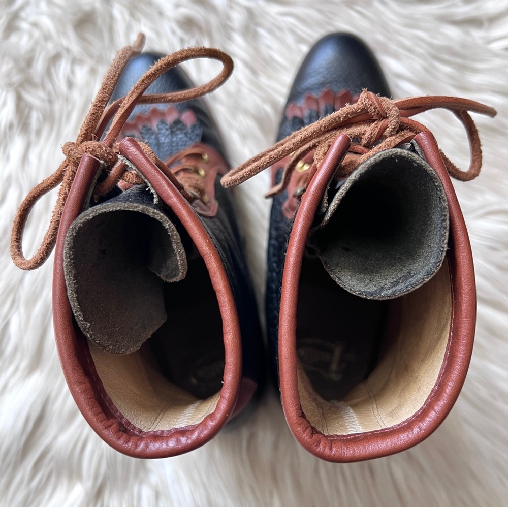 90s JUSTIN Vintage Kiltie Navy & Brown Leather Roper Cowboy Boots 7.5 Prairie - Picture 14 of 14